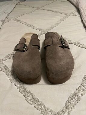 Cushionaire Suede Slip-On Clog with Buckle - Brown